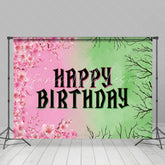 Pink Floral Green Branches Happy Birthday Backdrop
